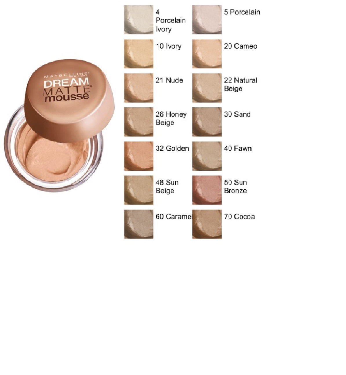 Maybelline Mousse Foundation Colour Chart
